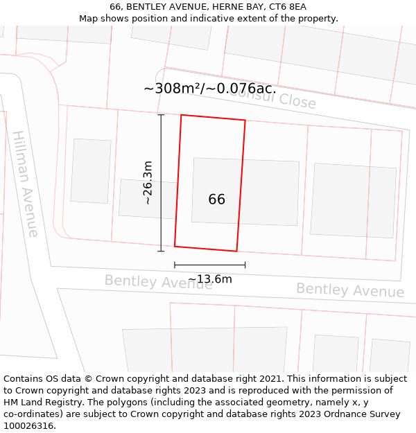 66, BENTLEY AVENUE, HERNE BAY, CT6 8EA: Plot and title map