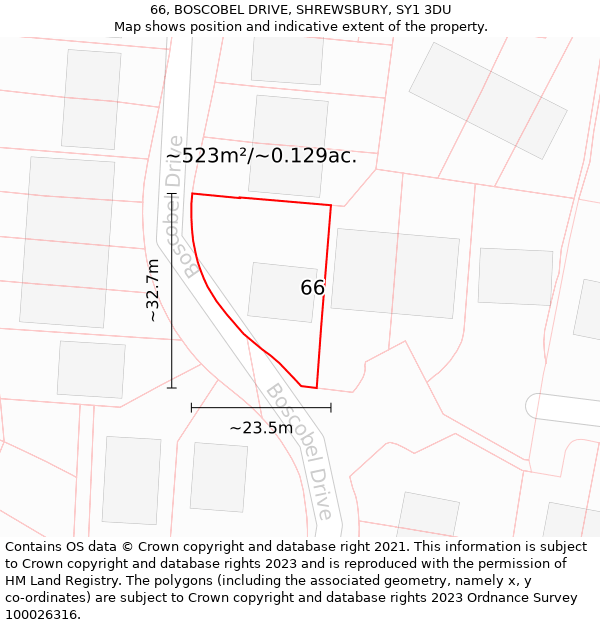 66, BOSCOBEL DRIVE, SHREWSBURY, SY1 3DU: Plot and title map