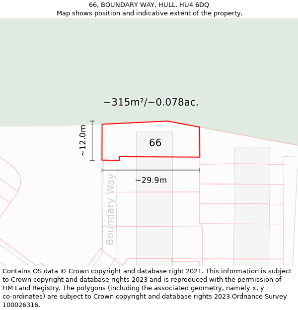 66, BOUNDARY WAY, HULL, HU4 6DQ: Plot and title map