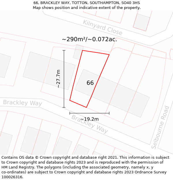 66, BRACKLEY WAY, TOTTON, SOUTHAMPTON, SO40 3HS: Plot and title map