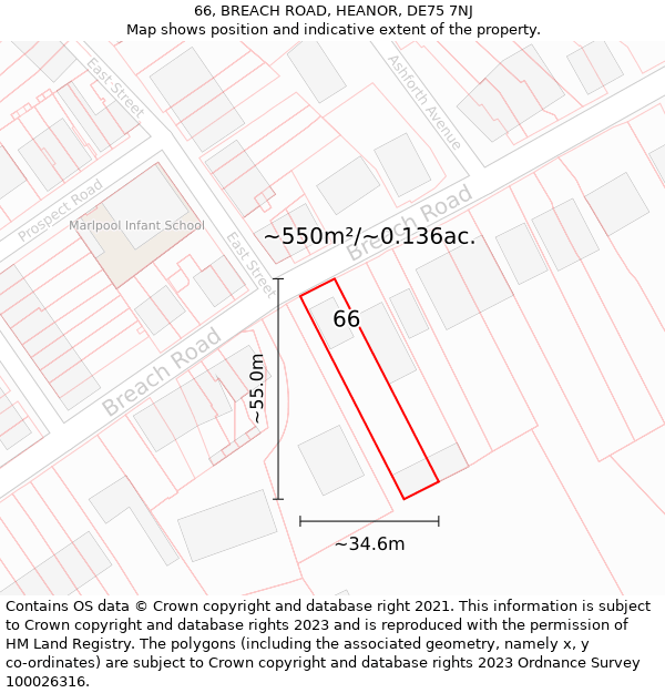 66, BREACH ROAD, HEANOR, DE75 7NJ: Plot and title map