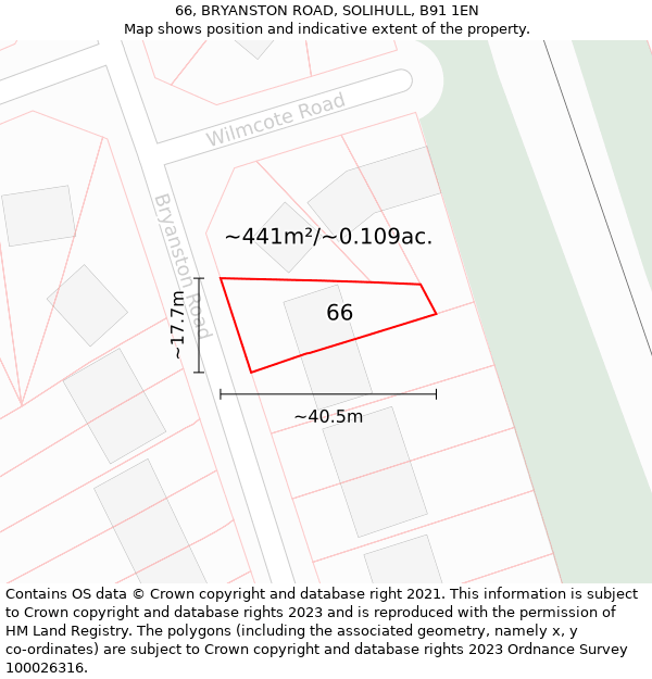 66, BRYANSTON ROAD, SOLIHULL, B91 1EN: Plot and title map