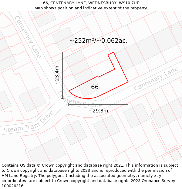 66, CENTENARY LANE, WEDNESBURY, WS10 7UE: Plot and title map