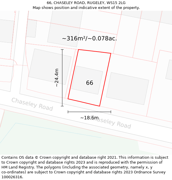 66, CHASELEY ROAD, RUGELEY, WS15 2LG: Plot and title map