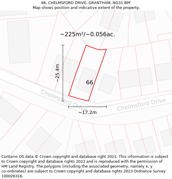 66, CHELMSFORD DRIVE, GRANTHAM, NG31 8PF: Plot and title map