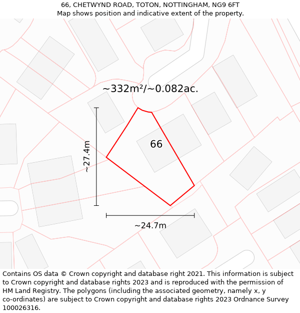 66, CHETWYND ROAD, TOTON, NOTTINGHAM, NG9 6FT: Plot and title map