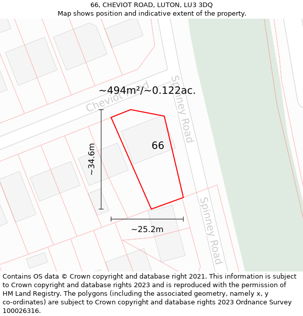 66, CHEVIOT ROAD, LUTON, LU3 3DQ: Plot and title map