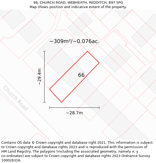 66, CHURCH ROAD, WEBHEATH, REDDITCH, B97 5PG: Plot and title map