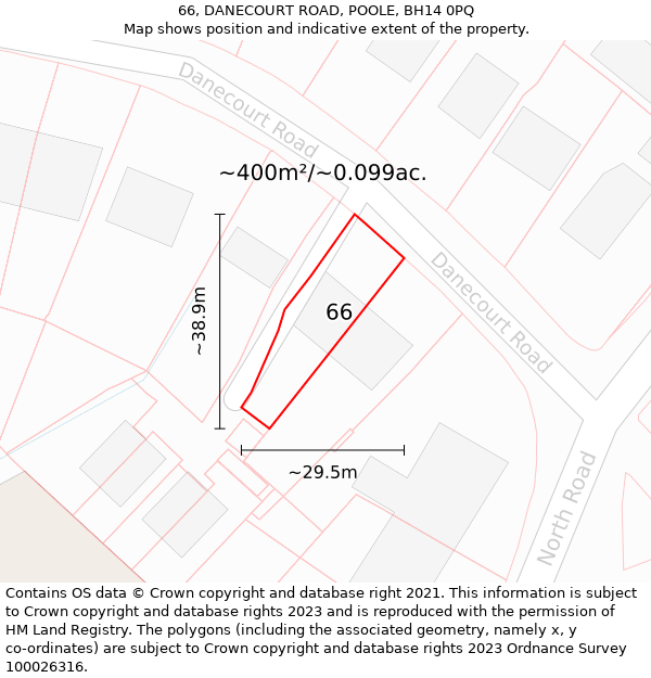 66, DANECOURT ROAD, POOLE, BH14 0PQ: Plot and title map