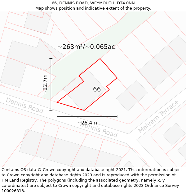 66, DENNIS ROAD, WEYMOUTH, DT4 0NN: Plot and title map