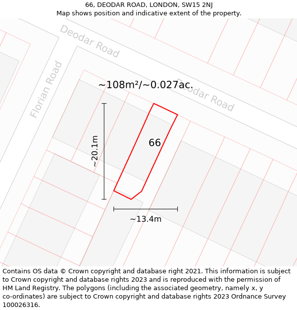 66, DEODAR ROAD, LONDON, SW15 2NJ: Plot and title map