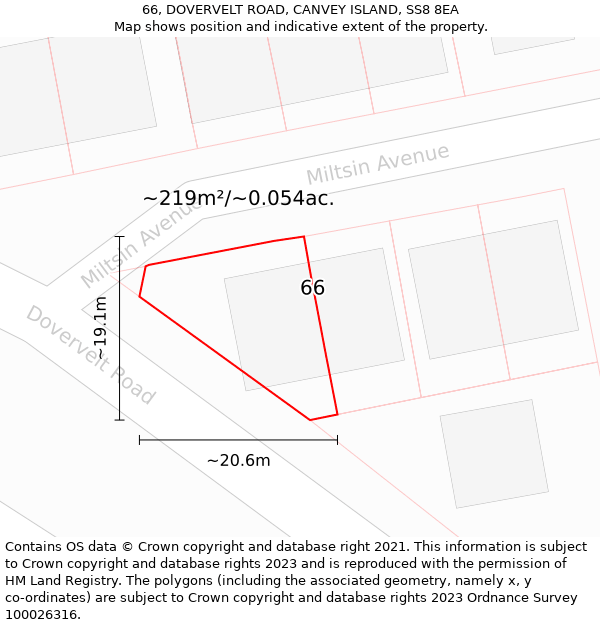 66, DOVERVELT ROAD, CANVEY ISLAND, SS8 8EA: Plot and title map