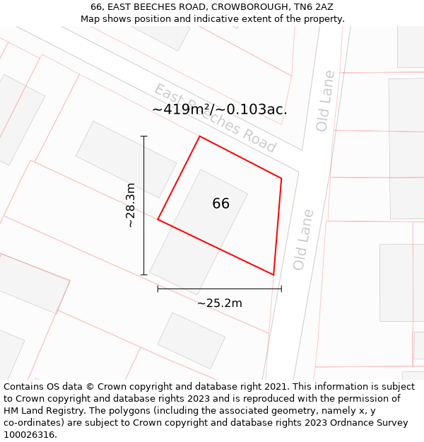 66, EAST BEECHES ROAD, CROWBOROUGH, TN6 2AZ: Plot and title map