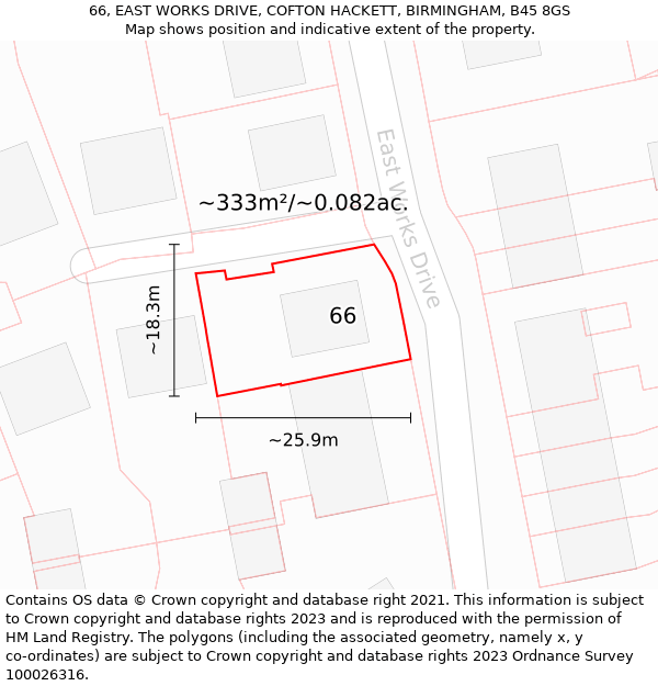 66, EAST WORKS DRIVE, COFTON HACKETT, BIRMINGHAM, B45 8GS: Plot and title map