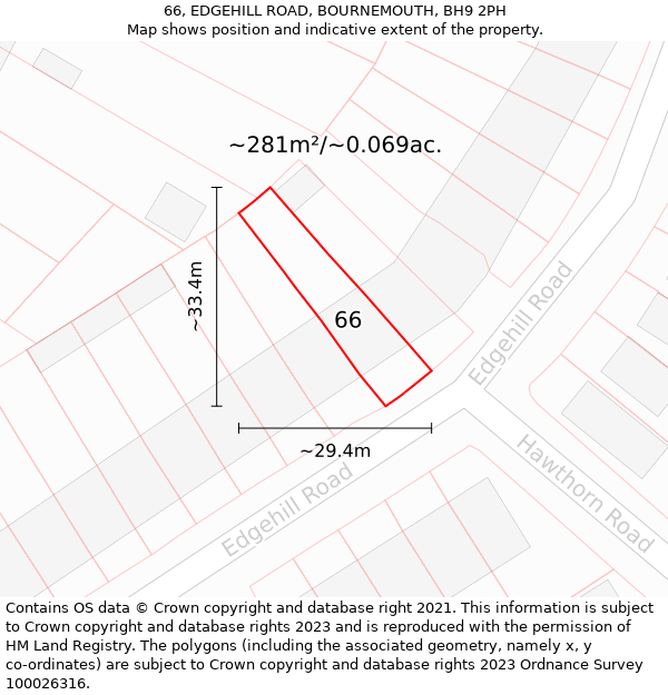 66, EDGEHILL ROAD, BOURNEMOUTH, BH9 2PH: Plot and title map