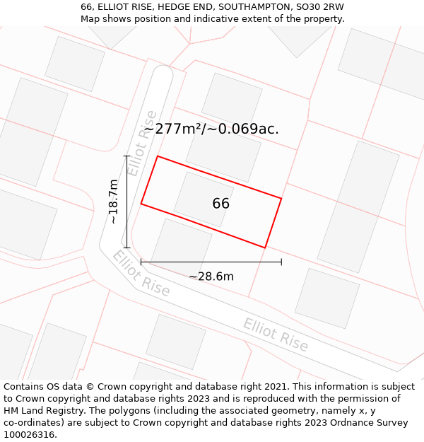 66, ELLIOT RISE, HEDGE END, SOUTHAMPTON, SO30 2RW: Plot and title map