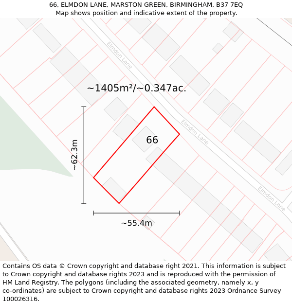 66, ELMDON LANE, MARSTON GREEN, BIRMINGHAM, B37 7EQ: Plot and title map