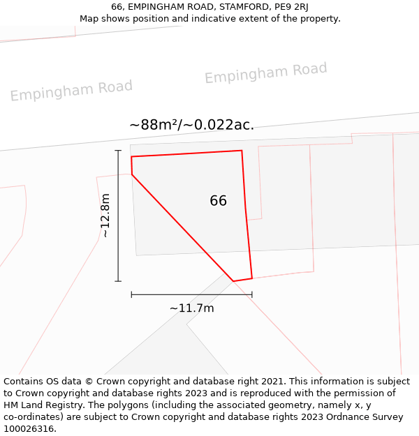 66, EMPINGHAM ROAD, STAMFORD, PE9 2RJ: Plot and title map