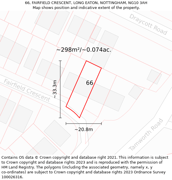 66, FAIRFIELD CRESCENT, LONG EATON, NOTTINGHAM, NG10 3AH: Plot and title map