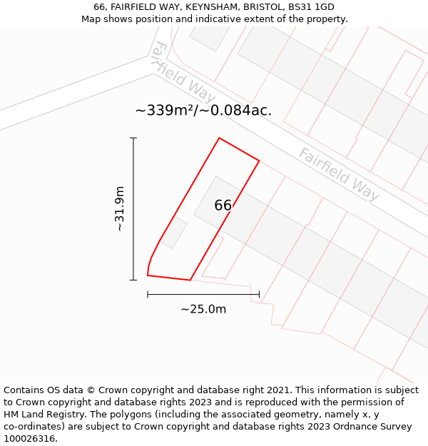 66, FAIRFIELD WAY, KEYNSHAM, BRISTOL, BS31 1GD: Plot and title map