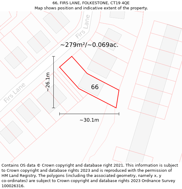 66, FIRS LANE, FOLKESTONE, CT19 4QE: Plot and title map