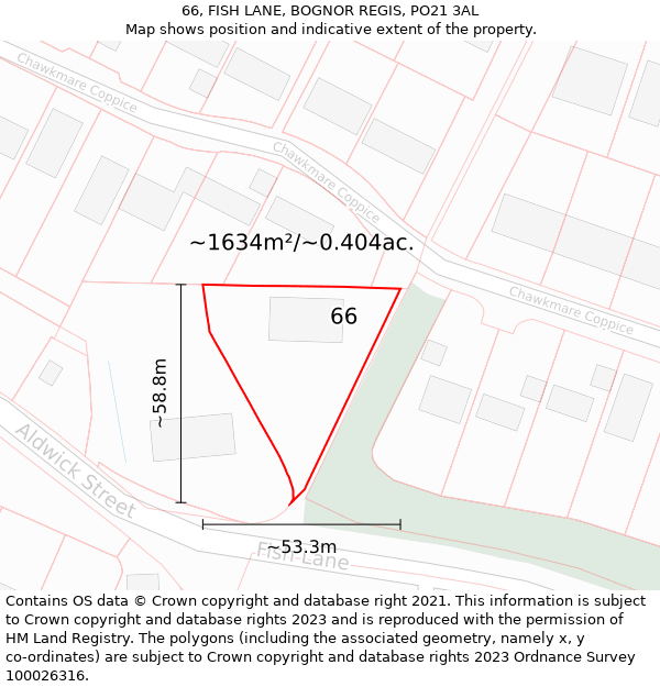 66, FISH LANE, BOGNOR REGIS, PO21 3AL: Plot and title map