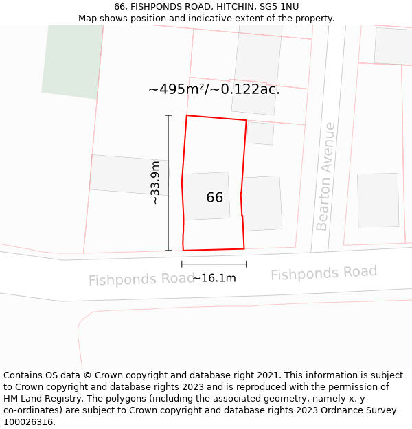 66, FISHPONDS ROAD, HITCHIN, SG5 1NU: Plot and title map