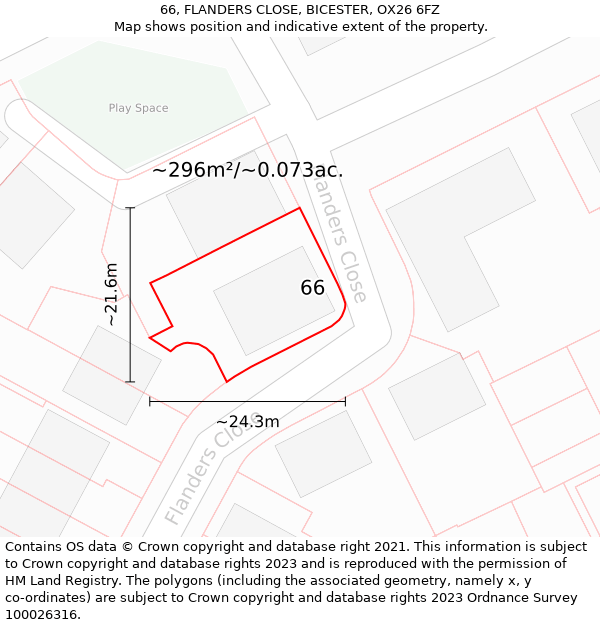 66, FLANDERS CLOSE, BICESTER, OX26 6FZ: Plot and title map