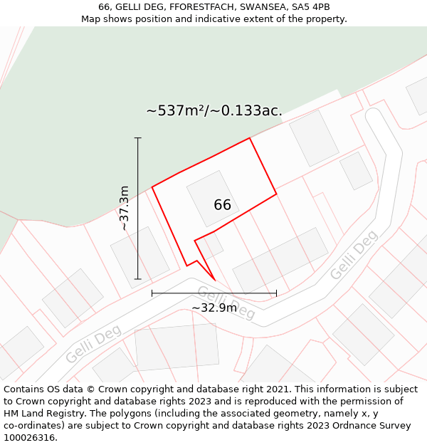 66, GELLI DEG, FFORESTFACH, SWANSEA, SA5 4PB: Plot and title map