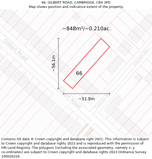 66, GILBERT ROAD, CAMBRIDGE, CB4 3PD: Plot and title map