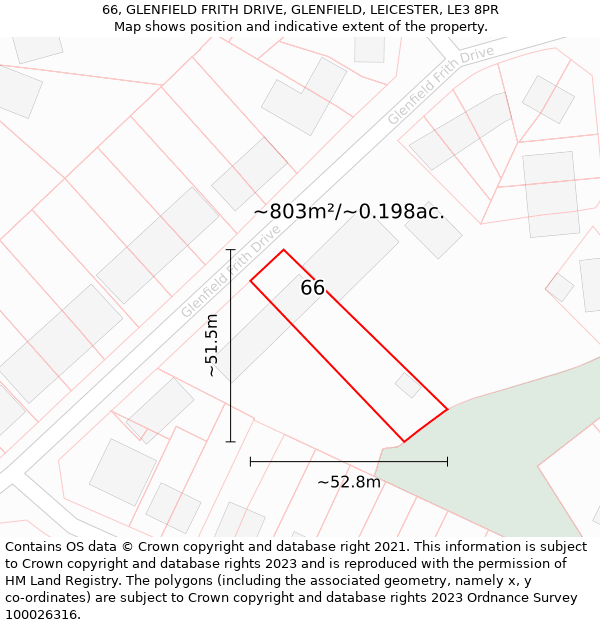 66, GLENFIELD FRITH DRIVE, GLENFIELD, LEICESTER, LE3 8PR: Plot and title map