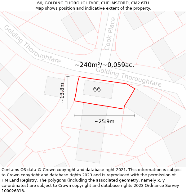 66, GOLDING THOROUGHFARE, CHELMSFORD, CM2 6TU: Plot and title map