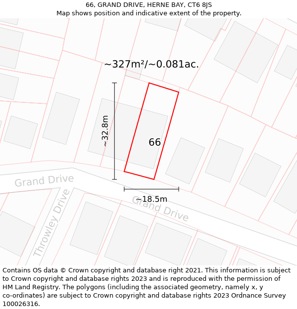 66, GRAND DRIVE, HERNE BAY, CT6 8JS: Plot and title map