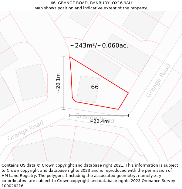 66, GRANGE ROAD, BANBURY, OX16 9AU: Plot and title map