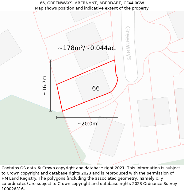 66, GREENWAYS, ABERNANT, ABERDARE, CF44 0GW: Plot and title map