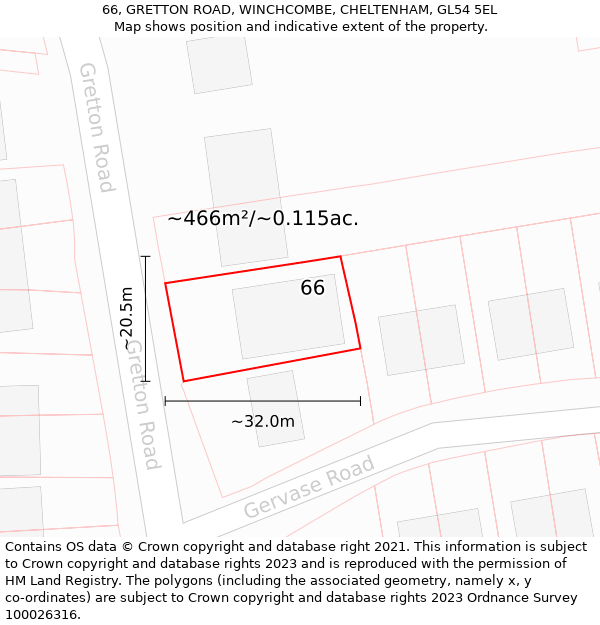 66, GRETTON ROAD, WINCHCOMBE, CHELTENHAM, GL54 5EL: Plot and title map