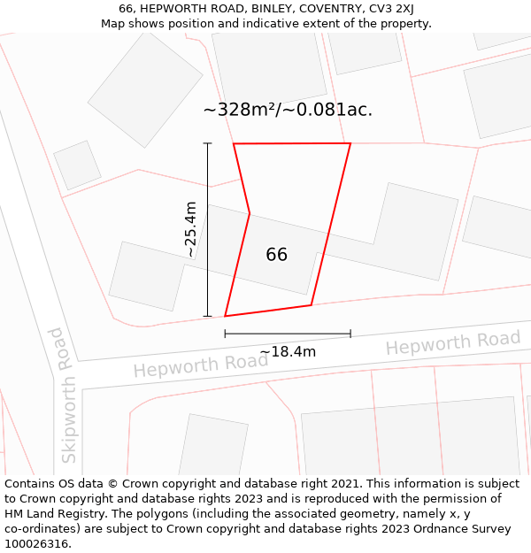 66, HEPWORTH ROAD, BINLEY, COVENTRY, CV3 2XJ: Plot and title map