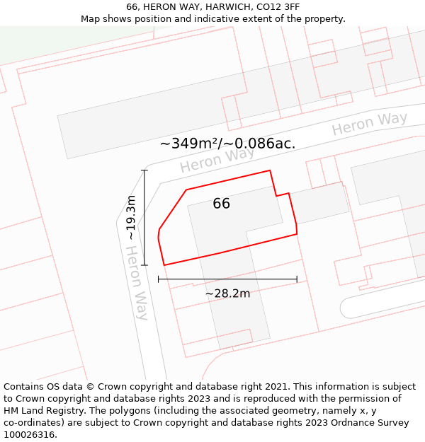 66, HERON WAY, HARWICH, CO12 3FF: Plot and title map