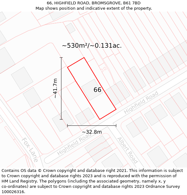 66, HIGHFIELD ROAD, BROMSGROVE, B61 7BD: Plot and title map