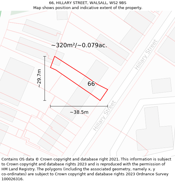 66, HILLARY STREET, WALSALL, WS2 9BS: Plot and title map