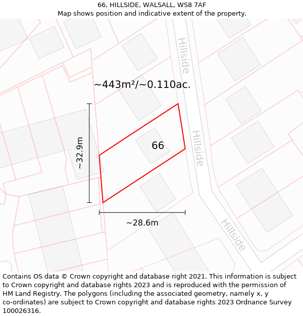 66, HILLSIDE, WALSALL, WS8 7AF: Plot and title map