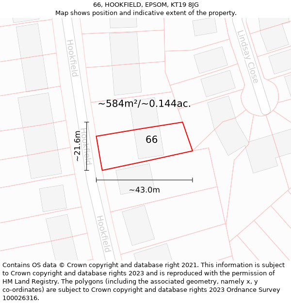 66, HOOKFIELD, EPSOM, KT19 8JG: Plot and title map