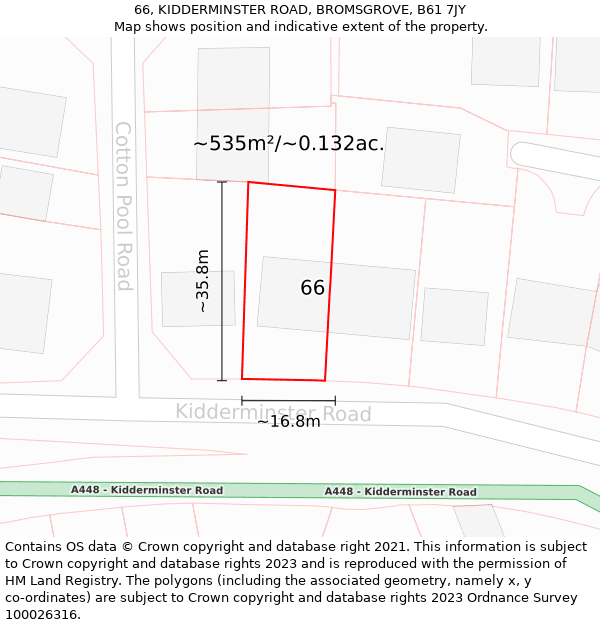 66, KIDDERMINSTER ROAD, BROMSGROVE, B61 7JY: Plot and title map