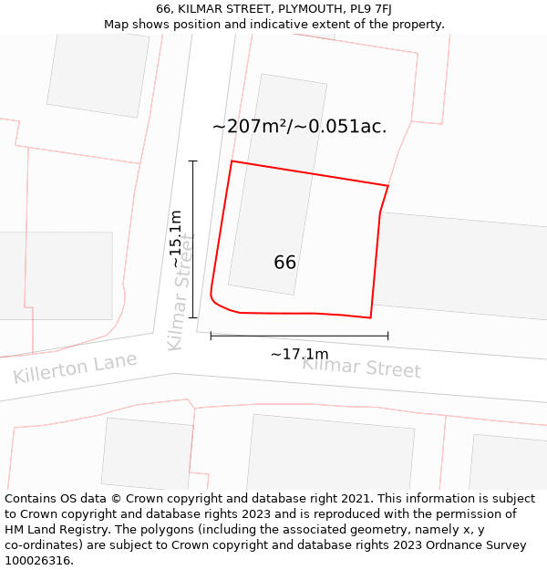 66, KILMAR STREET, PLYMOUTH, PL9 7FJ: Plot and title map