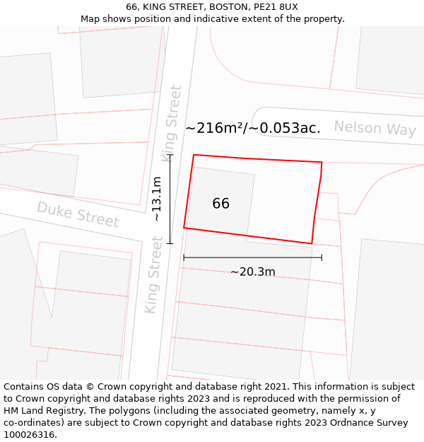 66, KING STREET, BOSTON, PE21 8UX: Plot and title map