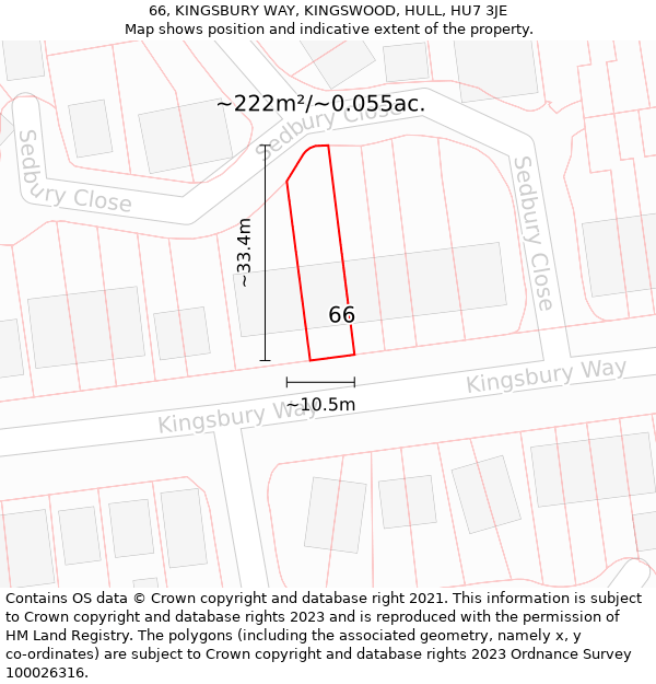 66, KINGSBURY WAY, KINGSWOOD, HULL, HU7 3JE: Plot and title map