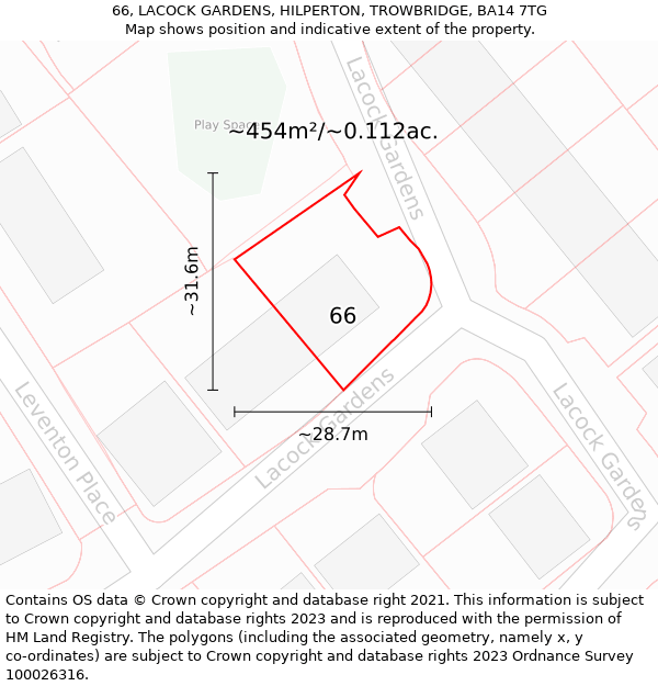 66, LACOCK GARDENS, HILPERTON, TROWBRIDGE, BA14 7TG: Plot and title map