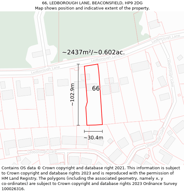 66, LEDBOROUGH LANE, BEACONSFIELD, HP9 2DG: Plot and title map