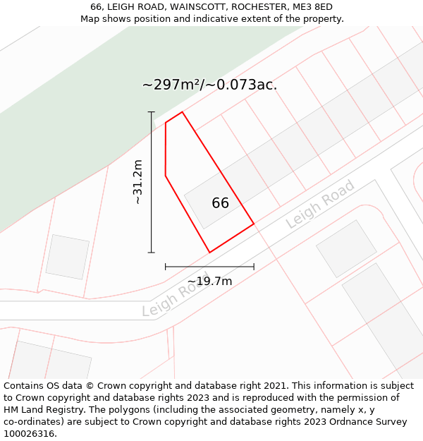 66, LEIGH ROAD, WAINSCOTT, ROCHESTER, ME3 8ED: Plot and title map