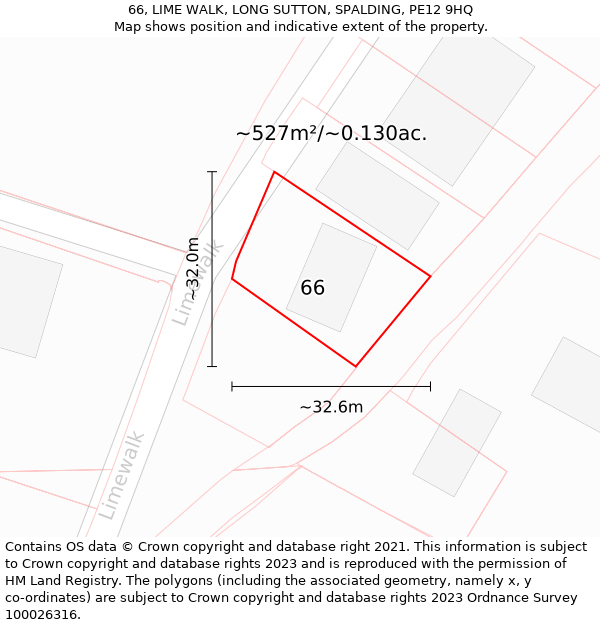 66, LIME WALK, LONG SUTTON, SPALDING, PE12 9HQ: Plot and title map